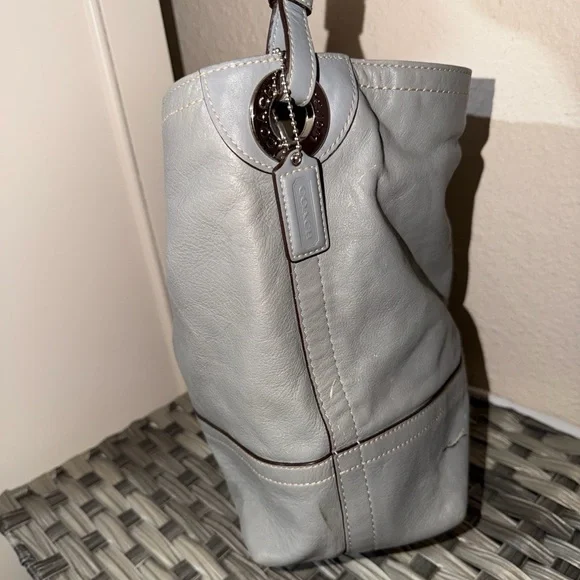 Coach Gray Leatherware Shoulder Bag Bucket Hobo Tattersall Plaid lining Z17197 - Picture 4 of 16